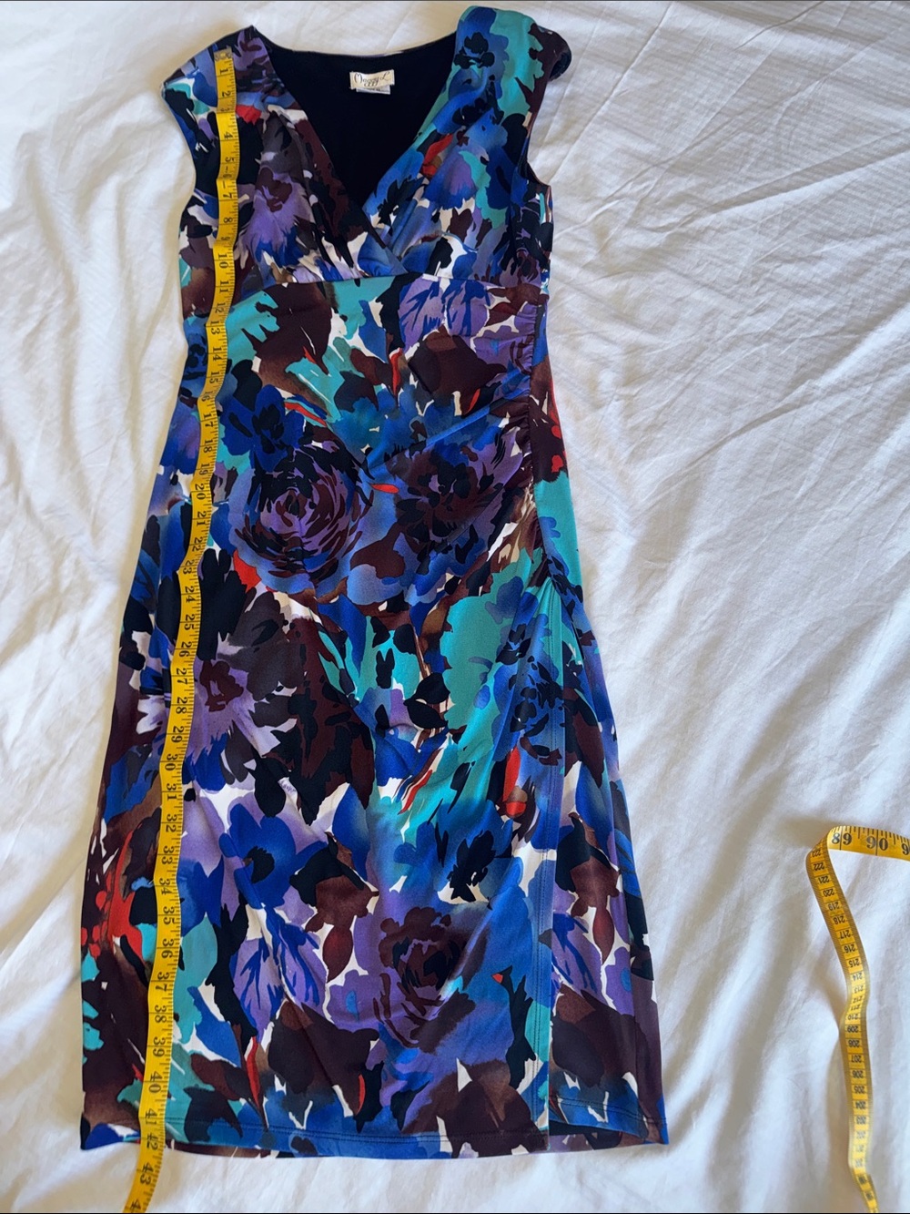 Maggy London Blue & Purple Floral V-Neck Sheath Dress - Picture 3 of 5